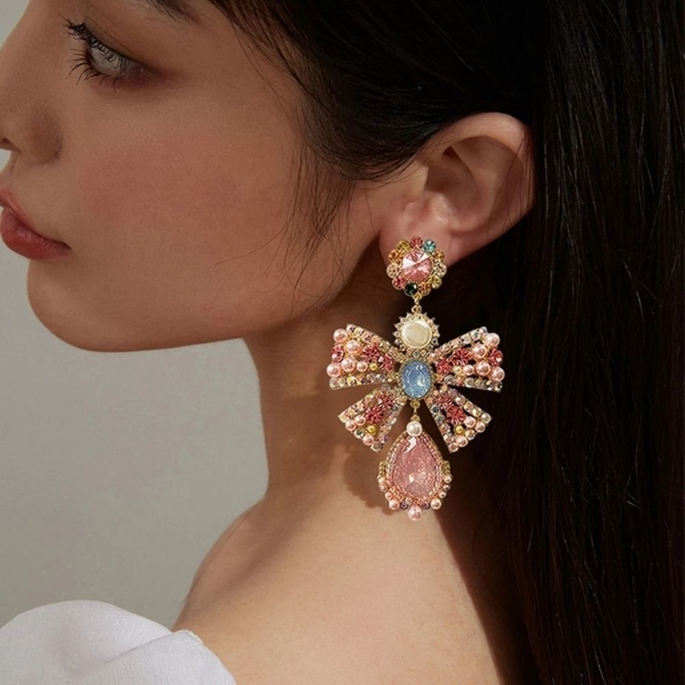 Crystal Rhinestone earring bows - Picture 3 of 6
